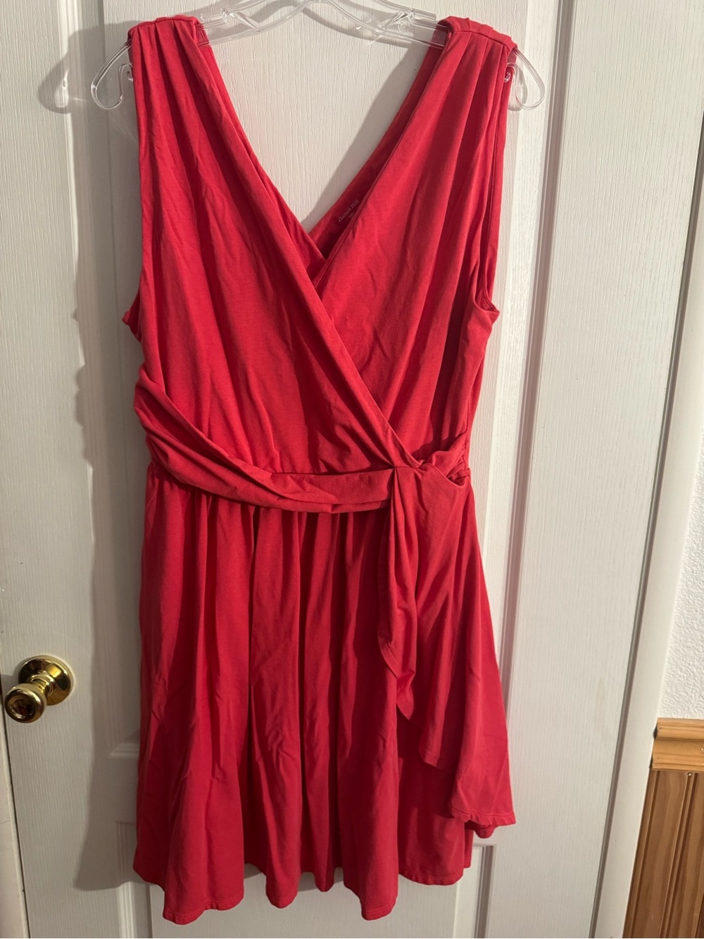 Garnet Hill Coral-Red Sleeveless Wrap Midi Dress